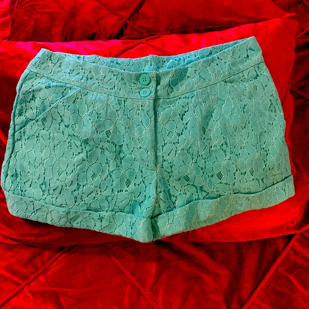 Teal Shorts Lined Lace Detail Size Medium
